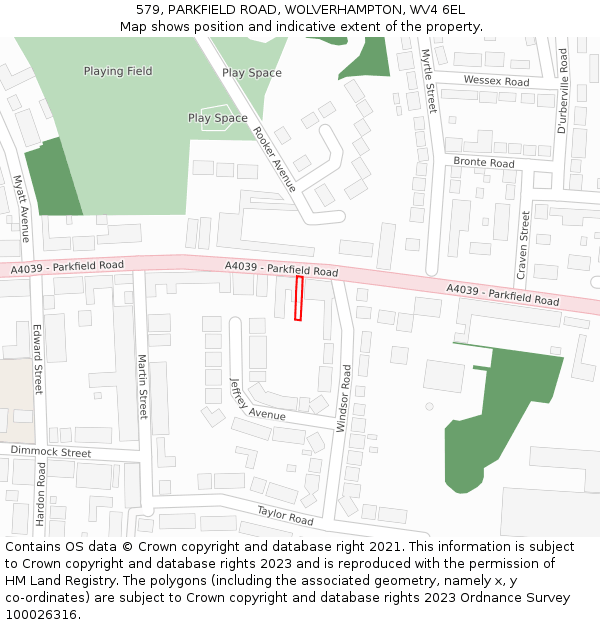 579, PARKFIELD ROAD, WOLVERHAMPTON, WV4 6EL: Location map and indicative extent of plot