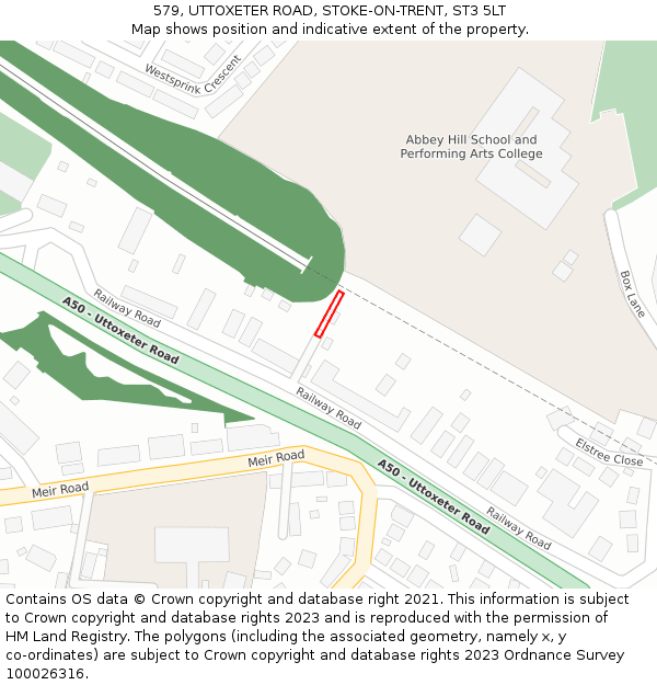 579, UTTOXETER ROAD, STOKE-ON-TRENT, ST3 5LT: Location map and indicative extent of plot