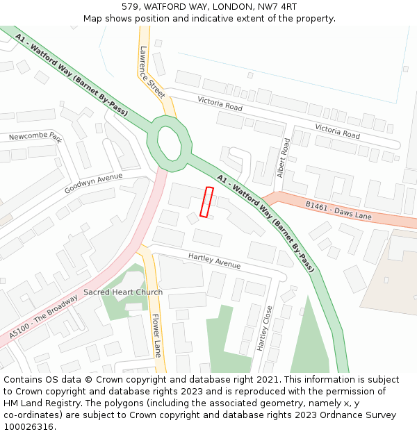 579, WATFORD WAY, LONDON, NW7 4RT: Location map and indicative extent of plot