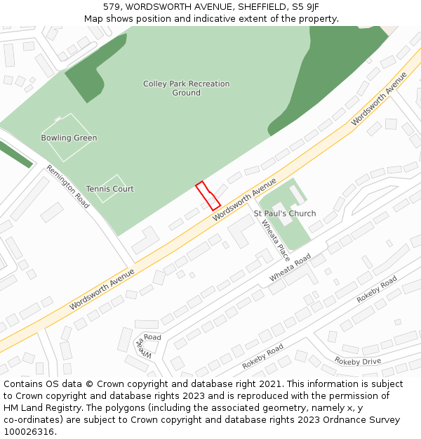 579, WORDSWORTH AVENUE, SHEFFIELD, S5 9JF: Location map and indicative extent of plot