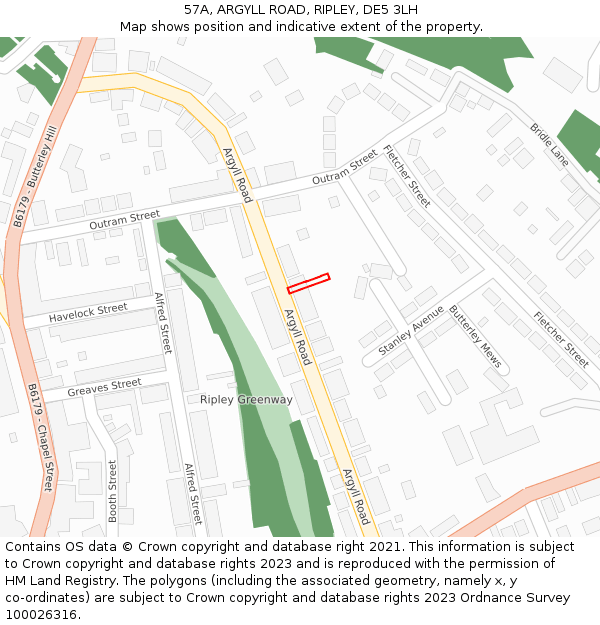 57A, ARGYLL ROAD, RIPLEY, DE5 3LH: Location map and indicative extent of plot