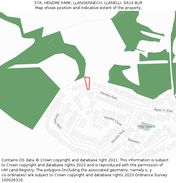 57A, HENDRE PARK, LLANGENNECH, LLANELLI, SA14 8UR: Location map and indicative extent of plot