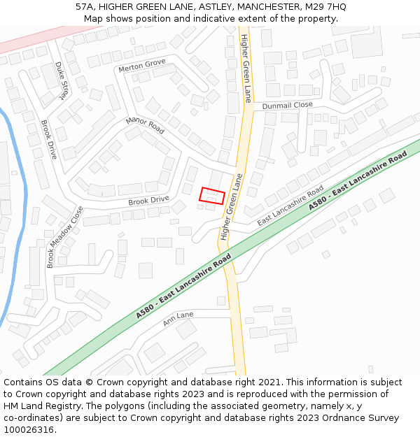 57A, HIGHER GREEN LANE, ASTLEY, MANCHESTER, M29 7HQ: Location map and indicative extent of plot