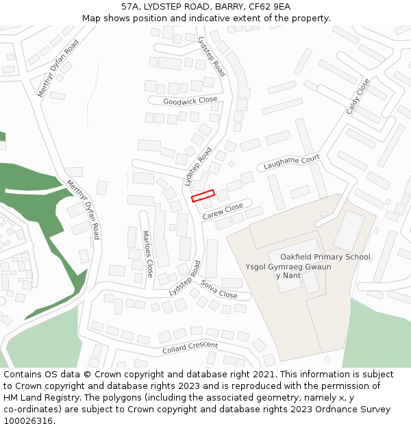 57A, LYDSTEP ROAD, BARRY, CF62 9EA: Location map and indicative extent of plot