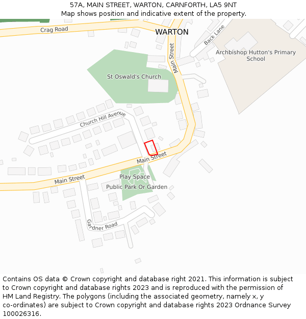 57A, MAIN STREET, WARTON, CARNFORTH, LA5 9NT: Location map and indicative extent of plot