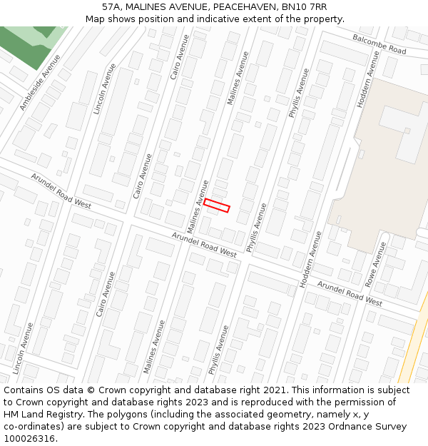 57A, MALINES AVENUE, PEACEHAVEN, BN10 7RR: Location map and indicative extent of plot