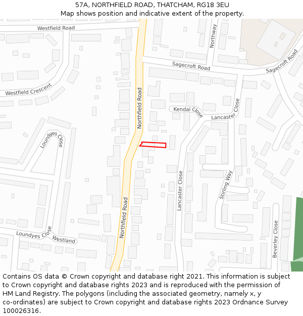 57A, NORTHFIELD ROAD, THATCHAM, RG18 3EU: Location map and indicative extent of plot