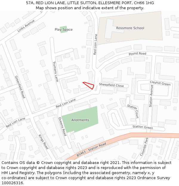 57A, RED LION LANE, LITTLE SUTTON, ELLESMERE PORT, CH66 1HG: Location map and indicative extent of plot