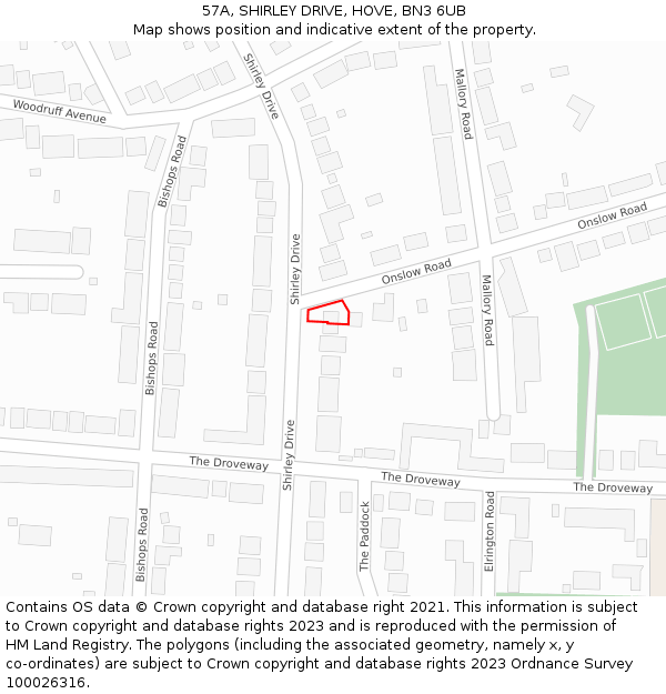 57A, SHIRLEY DRIVE, HOVE, BN3 6UB: Location map and indicative extent of plot