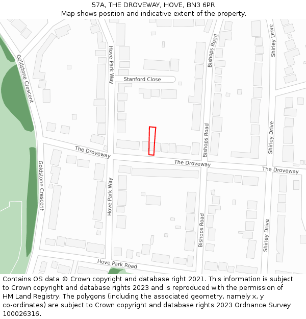 57A, THE DROVEWAY, HOVE, BN3 6PR: Location map and indicative extent of plot