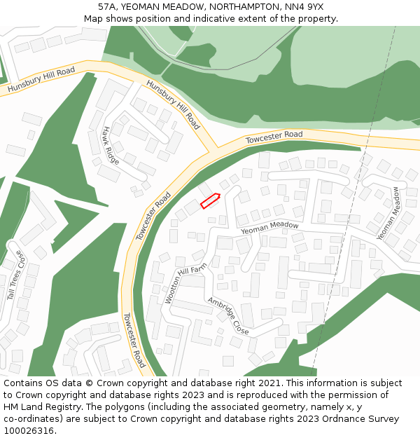 57A, YEOMAN MEADOW, NORTHAMPTON, NN4 9YX: Location map and indicative extent of plot