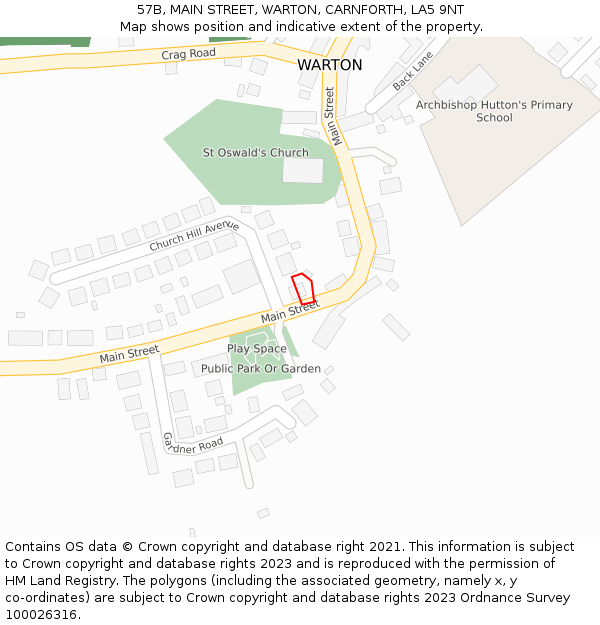 57B, MAIN STREET, WARTON, CARNFORTH, LA5 9NT: Location map and indicative extent of plot