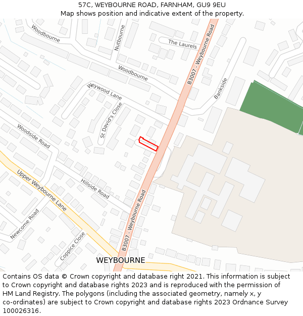 57C, WEYBOURNE ROAD, FARNHAM, GU9 9EU: Location map and indicative extent of plot