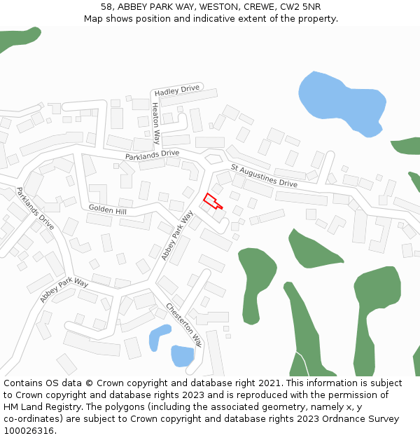 58, ABBEY PARK WAY, WESTON, CREWE, CW2 5NR: Location map and indicative extent of plot