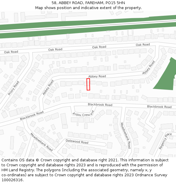 58, ABBEY ROAD, FAREHAM, PO15 5HN: Location map and indicative extent of plot