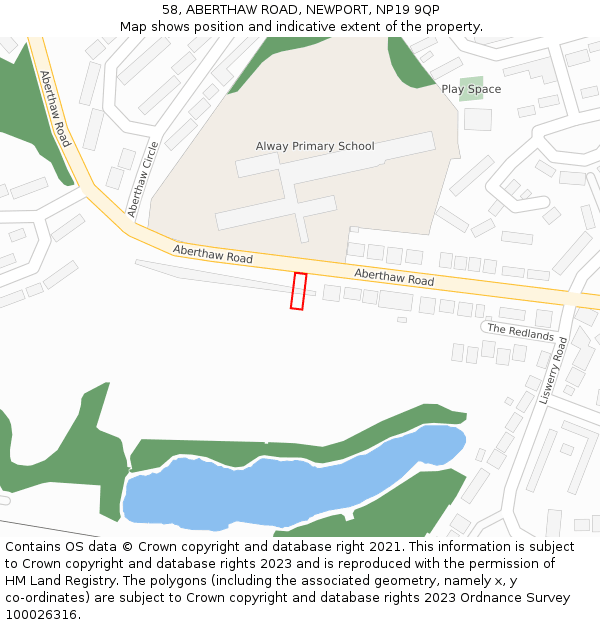 58, ABERTHAW ROAD, NEWPORT, NP19 9QP: Location map and indicative extent of plot