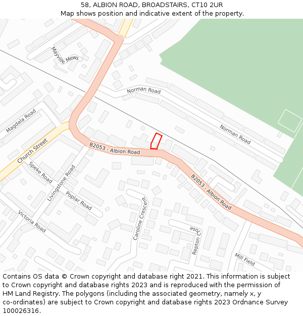 58, ALBION ROAD, BROADSTAIRS, CT10 2UR: Location map and indicative extent of plot