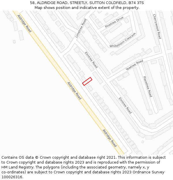 58, ALDRIDGE ROAD, STREETLY, SUTTON COLDFIELD, B74 3TS: Location map and indicative extent of plot