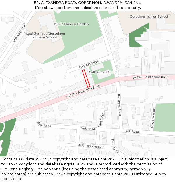 58, ALEXANDRA ROAD, GORSEINON, SWANSEA, SA4 4NU: Location map and indicative extent of plot