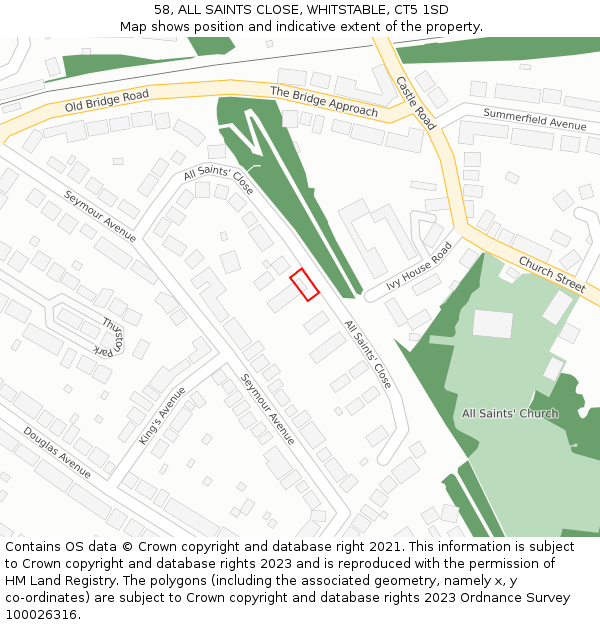 58, ALL SAINTS CLOSE, WHITSTABLE, CT5 1SD: Location map and indicative extent of plot