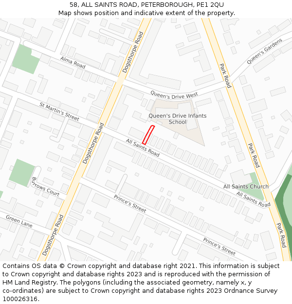 58, ALL SAINTS ROAD, PETERBOROUGH, PE1 2QU: Location map and indicative extent of plot