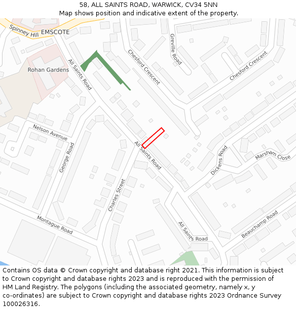 58, ALL SAINTS ROAD, WARWICK, CV34 5NN: Location map and indicative extent of plot