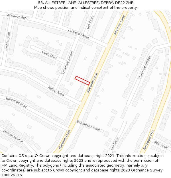 58, ALLESTREE LANE, ALLESTREE, DERBY, DE22 2HR: Location map and indicative extent of plot