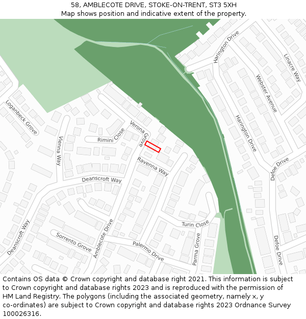 58, AMBLECOTE DRIVE, STOKE-ON-TRENT, ST3 5XH: Location map and indicative extent of plot