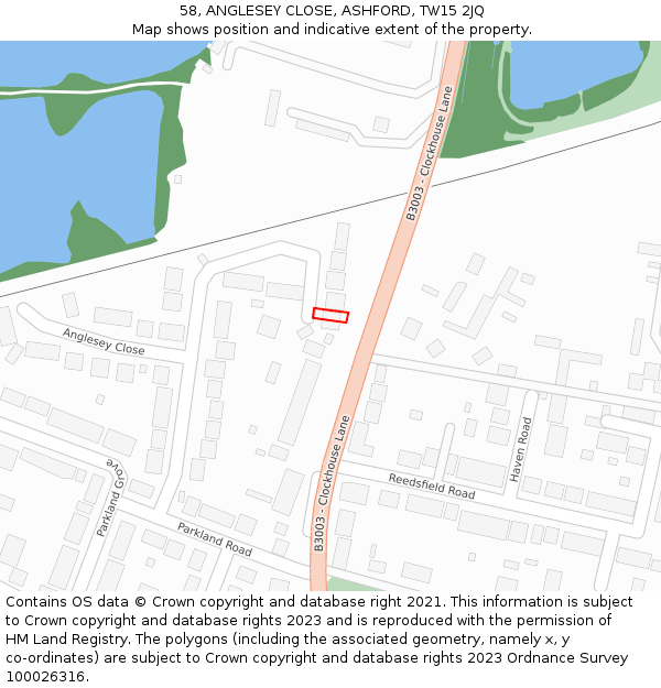 58, ANGLESEY CLOSE, ASHFORD, TW15 2JQ: Location map and indicative extent of plot