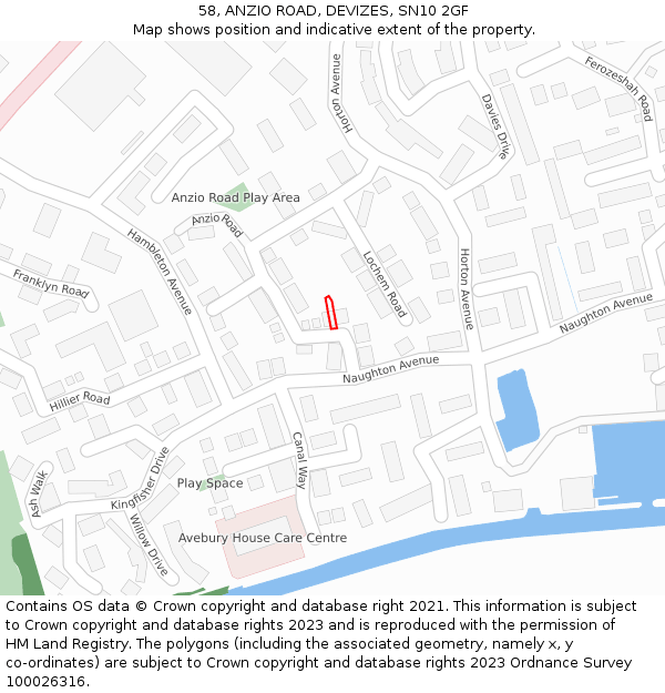 58, ANZIO ROAD, DEVIZES, SN10 2GF: Location map and indicative extent of plot