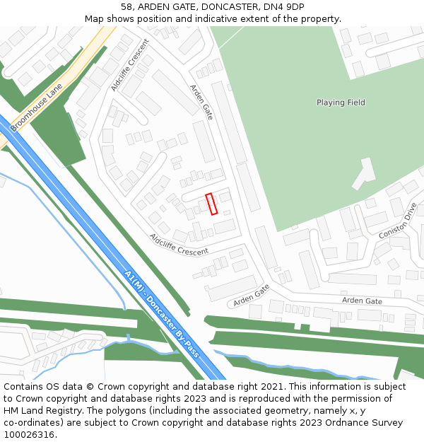 58, ARDEN GATE, DONCASTER, DN4 9DP: Location map and indicative extent of plot