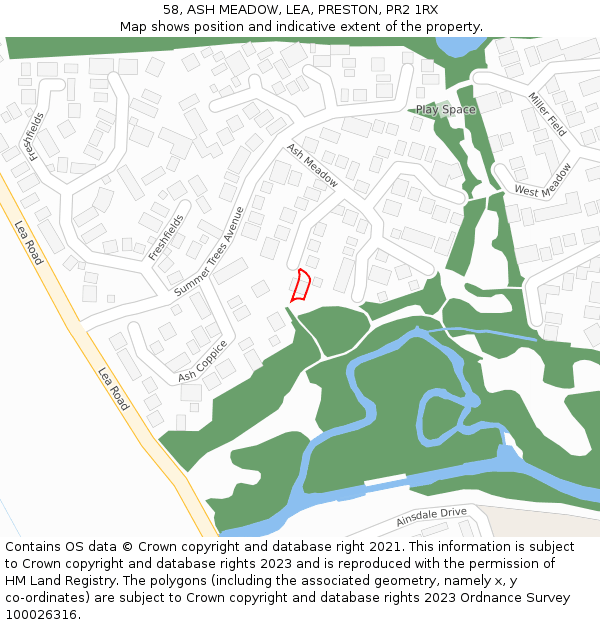 58, ASH MEADOW, LEA, PRESTON, PR2 1RX: Location map and indicative extent of plot
