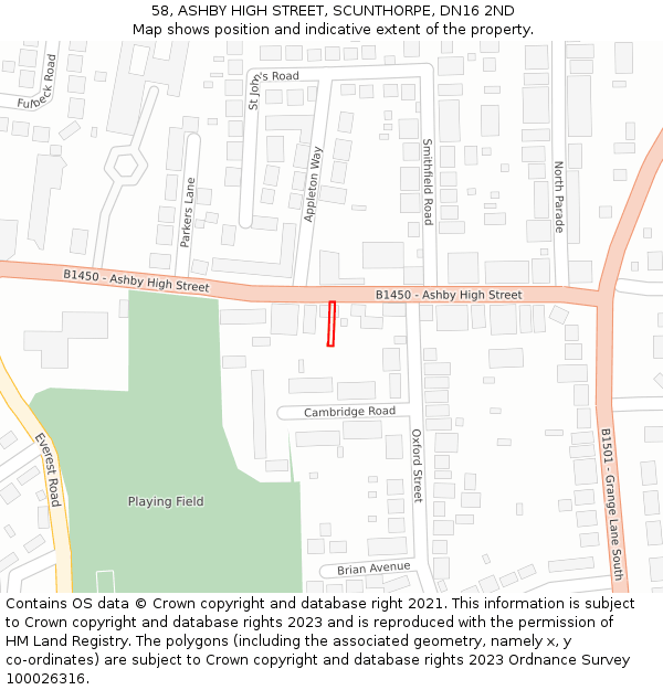 58, ASHBY HIGH STREET, SCUNTHORPE, DN16 2ND: Location map and indicative extent of plot