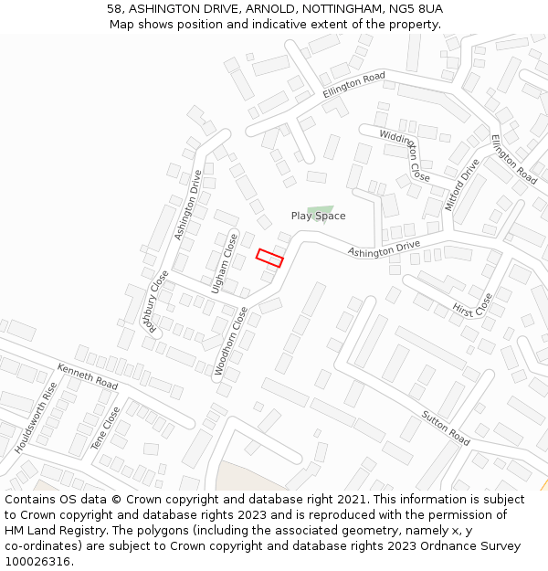 58, ASHINGTON DRIVE, ARNOLD, NOTTINGHAM, NG5 8UA: Location map and indicative extent of plot