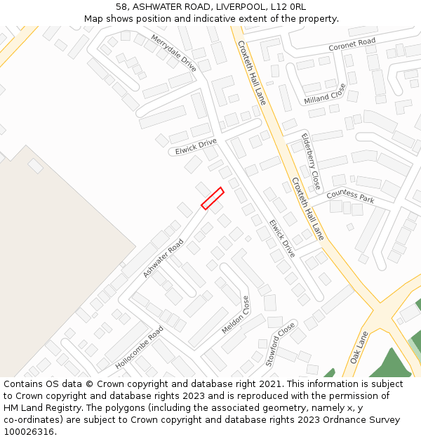 58, ASHWATER ROAD, LIVERPOOL, L12 0RL: Location map and indicative extent of plot