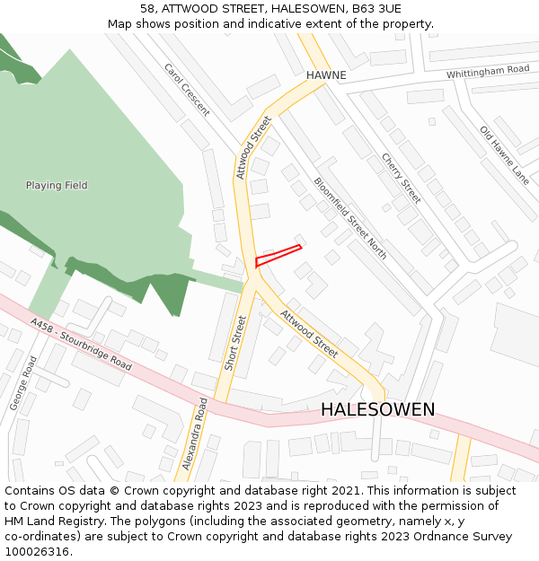 58, ATTWOOD STREET, HALESOWEN, B63 3UE: Location map and indicative extent of plot