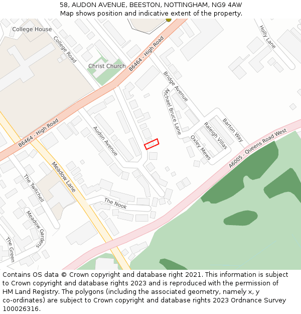 58, AUDON AVENUE, BEESTON, NOTTINGHAM, NG9 4AW: Location map and indicative extent of plot