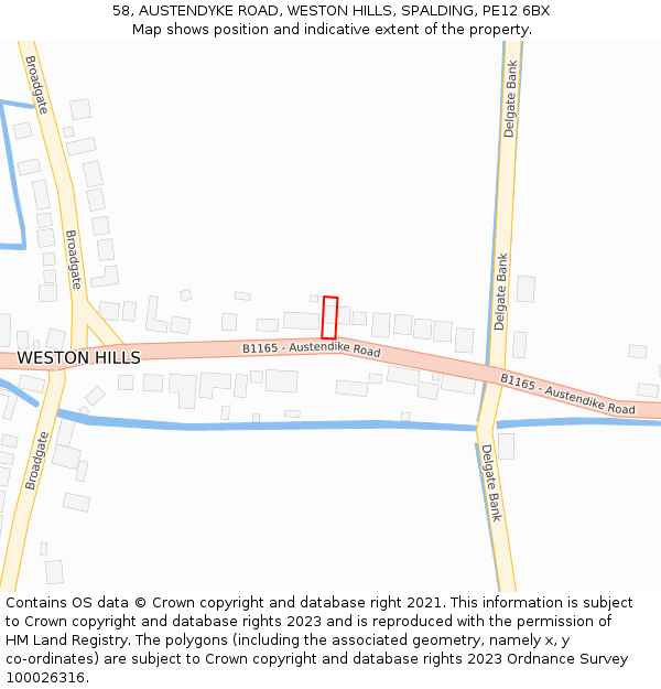 58, AUSTENDYKE ROAD, WESTON HILLS, SPALDING, PE12 6BX: Location map and indicative extent of plot