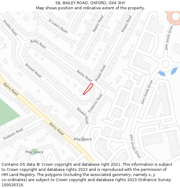 58, BAILEY ROAD, OXFORD, OX4 3HY: Location map and indicative extent of plot