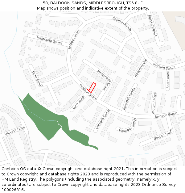 58, BALDOON SANDS, MIDDLESBROUGH, TS5 8UF: Location map and indicative extent of plot