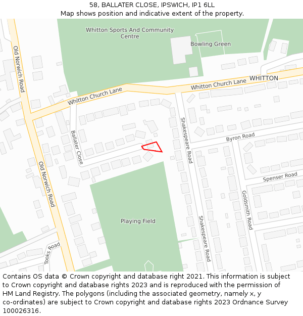 58, BALLATER CLOSE, IPSWICH, IP1 6LL: Location map and indicative extent of plot