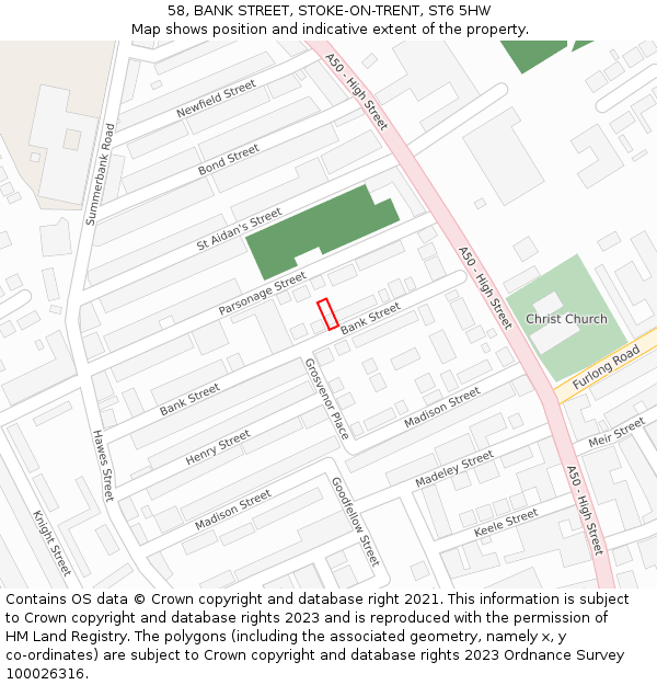 58, BANK STREET, STOKE-ON-TRENT, ST6 5HW: Location map and indicative extent of plot