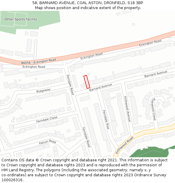 58, BARNARD AVENUE, COAL ASTON, DRONFIELD, S18 3BP: Location map and indicative extent of plot