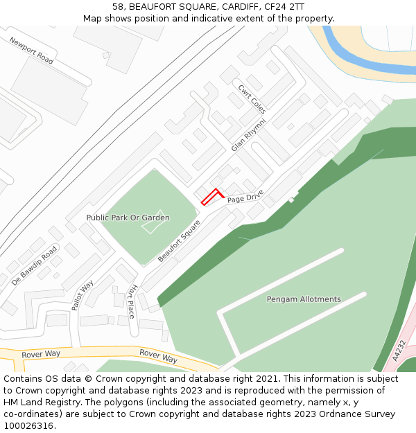 58, BEAUFORT SQUARE, CARDIFF, CF24 2TT: Location map and indicative extent of plot