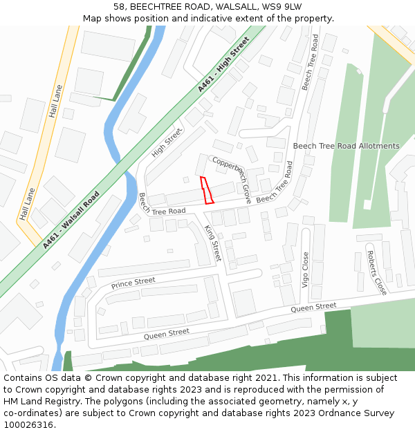 58, BEECHTREE ROAD, WALSALL, WS9 9LW: Location map and indicative extent of plot