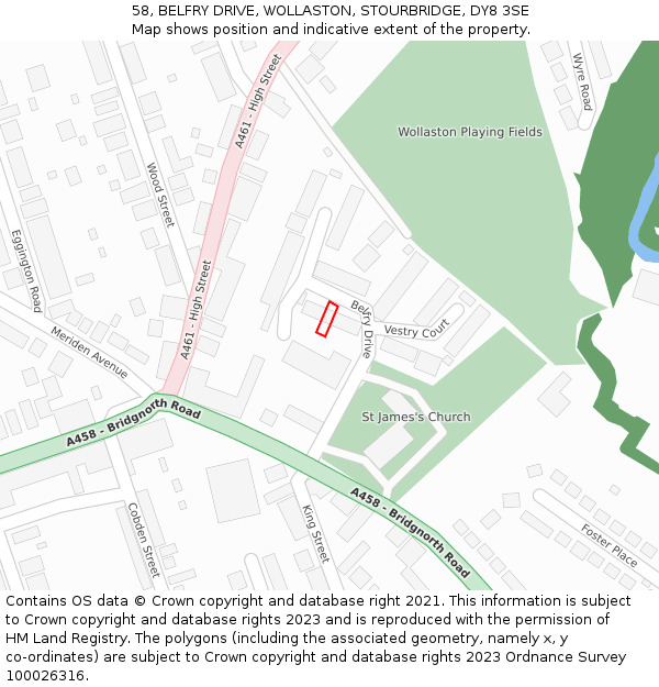 58, BELFRY DRIVE, WOLLASTON, STOURBRIDGE, DY8 3SE: Location map and indicative extent of plot