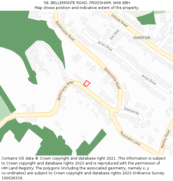 58, BELLEMONTE ROAD, FRODSHAM, WA6 6BH: Location map and indicative extent of plot