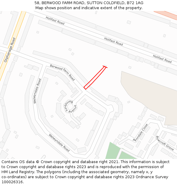 58, BERWOOD FARM ROAD, SUTTON COLDFIELD, B72 1AG: Location map and indicative extent of plot