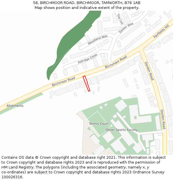 58, BIRCHMOOR ROAD, BIRCHMOOR, TAMWORTH, B78 1AB: Location map and indicative extent of plot