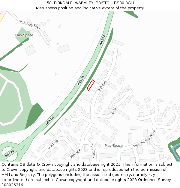 58, BIRKDALE, WARMLEY, BRISTOL, BS30 8GH: Location map and indicative extent of plot